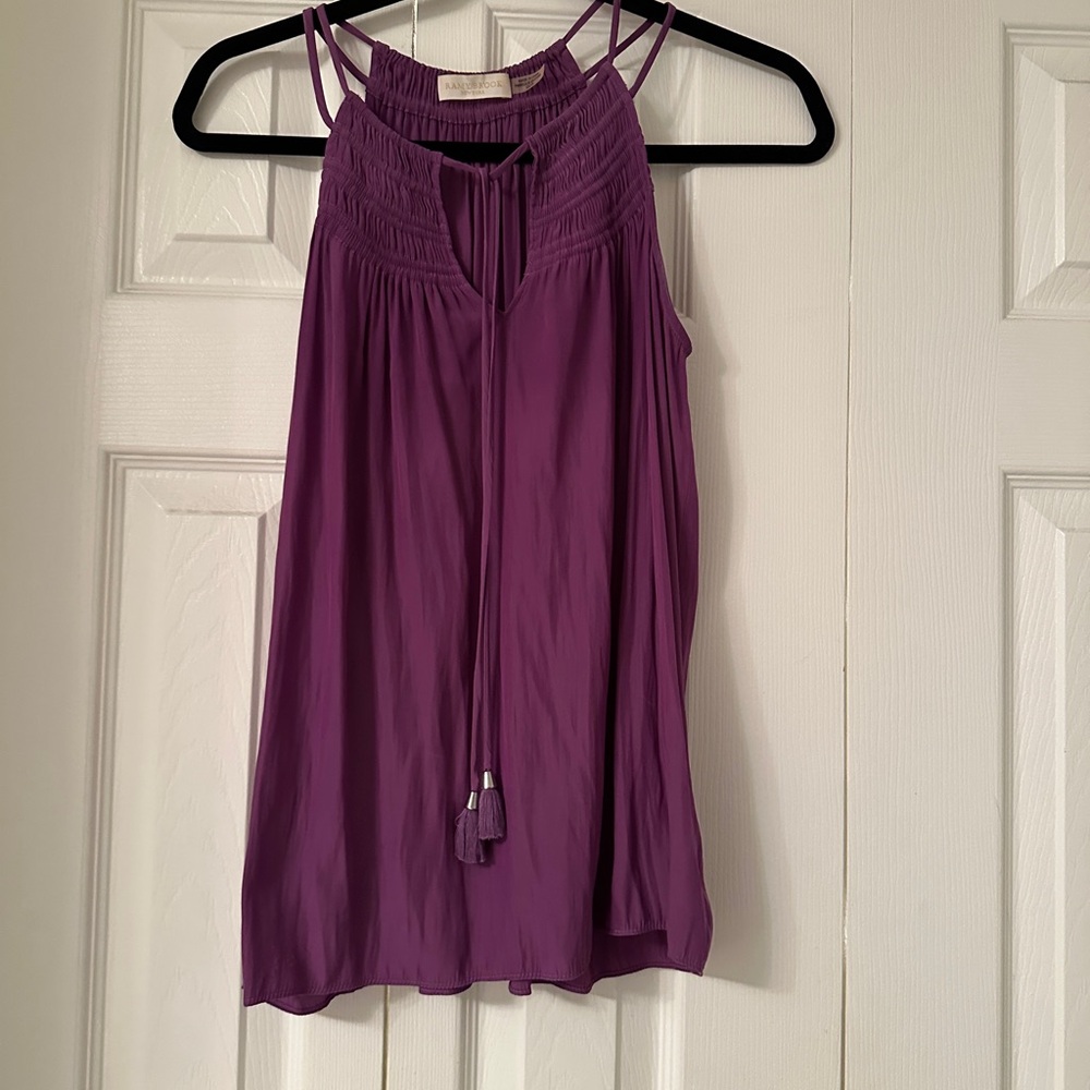 Ramy Brook 100% Silk Purple Tie Front Tank Top